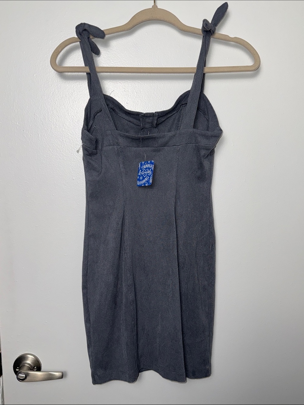 Free People Intimately Gray Something About You Mini Bodycon Tie Strap Dress - Picture 7 of 9